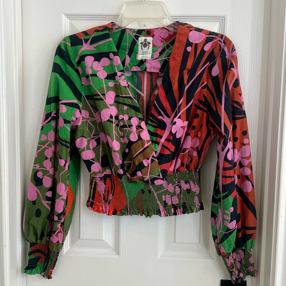 Anthropologie Roopa Pemmaraju multi color Faux wrap blouse Small - Picture 2 of 12